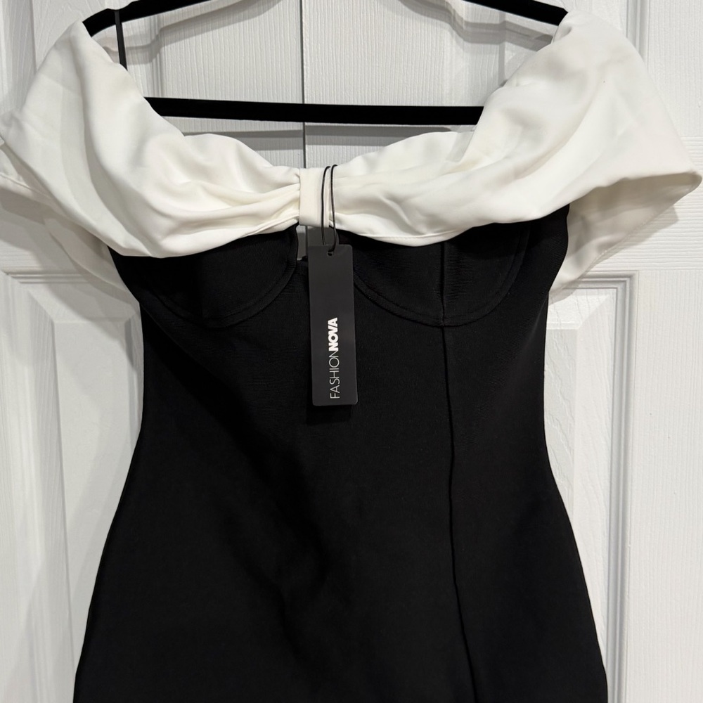 Fashion Nova Black Dress with White Accent Neckline